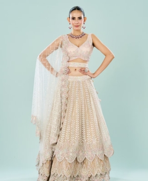 Cream Royal Elegance Semi Bridal Lehenga