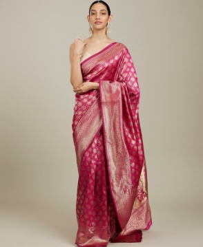 Dark Pink Zari Weaved Saree