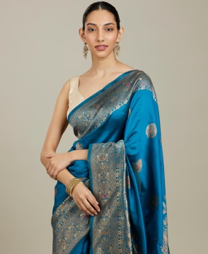 Teal Blue Patterned Saree